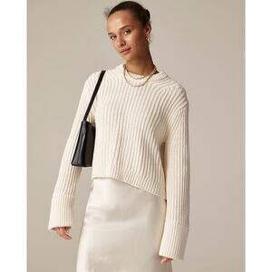 J. Crew Heritage cotton fisherman crewneck sweater in Antique White